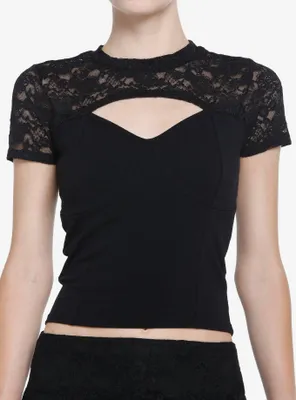 Thorn & Fable Black Lace Cutout Girls Top