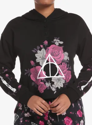 Harry Potter Deathly Hallows Floral Girls Crop Hoodie