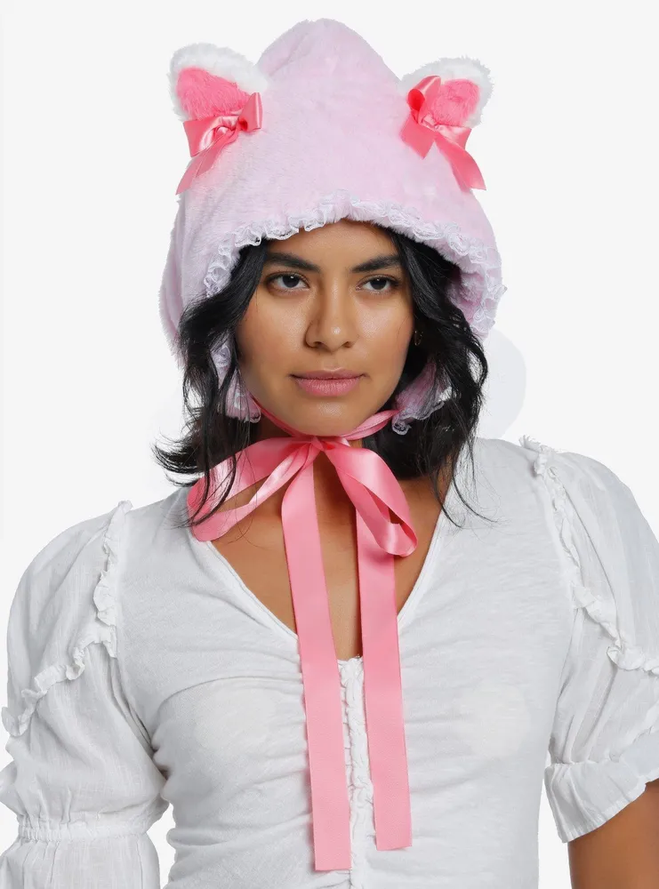 Pink Cat Ear Fuzzy Bonnet