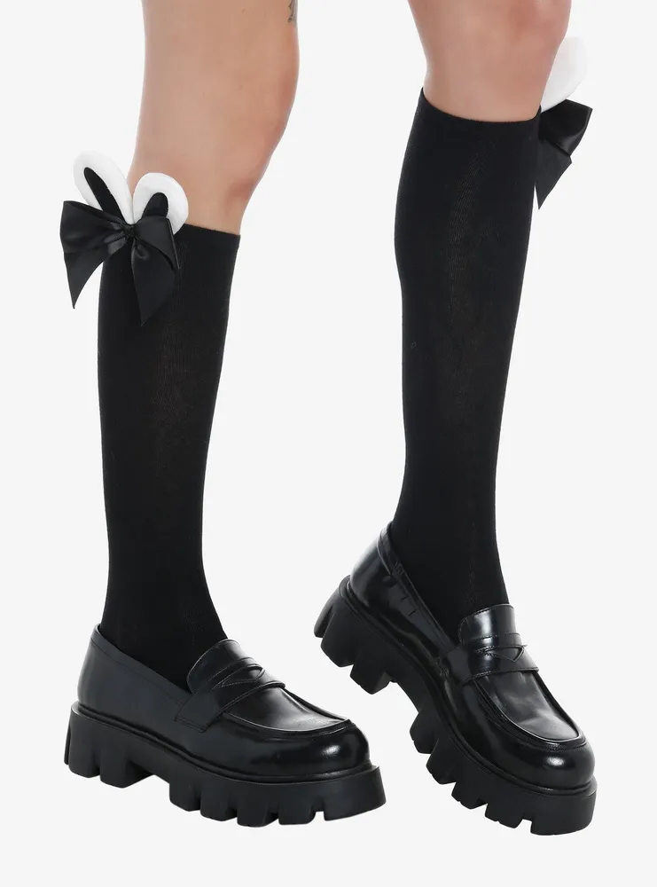 Black Bunny Bow Knee-High Socks