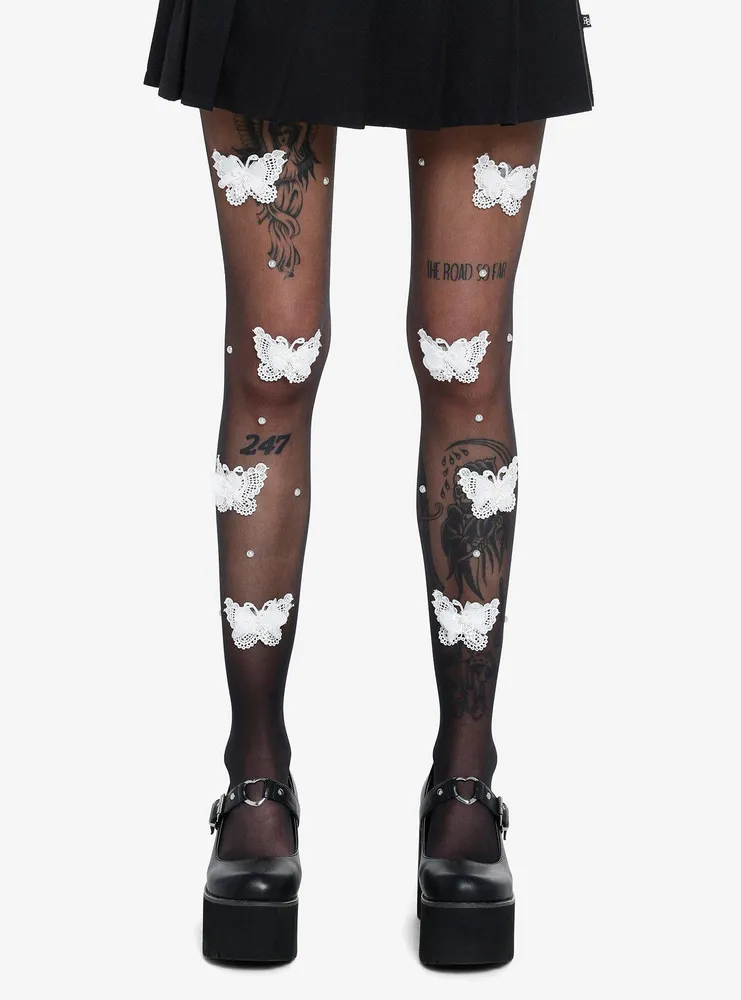 Black & White Butterfly Applique Tights