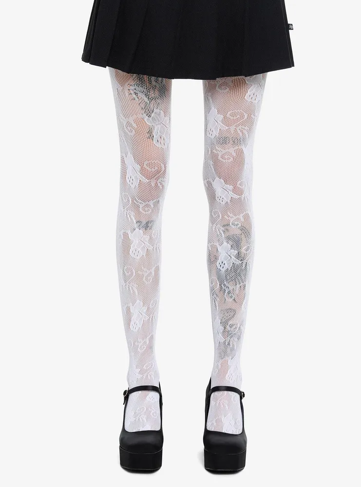Mango Floral Lace Tights, White