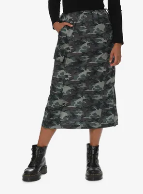 Social Collision Camouflage Midi Skirt