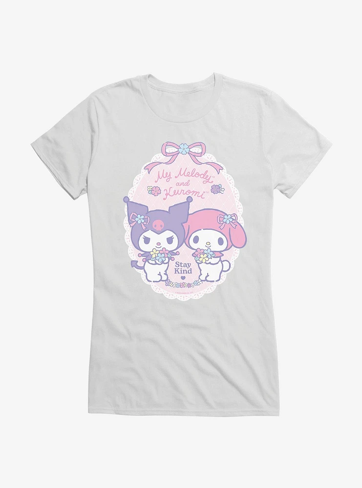 My Melody & Kuromi Pastel Flowers Stay Kind Girls T-Shirt