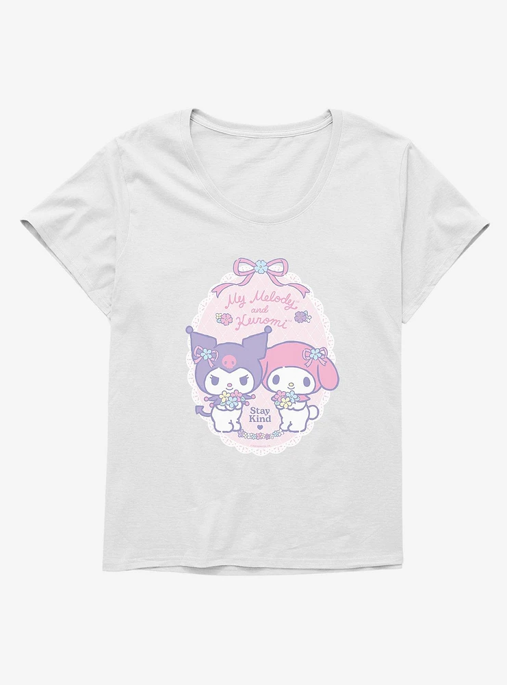 My Melody & Kuromi Pastel Flowers Stay Kind Girls T-Shirt Plus