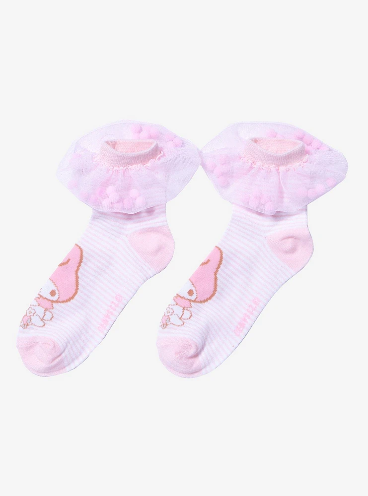 My Melody Pink Tulle Pom Ankle Socks