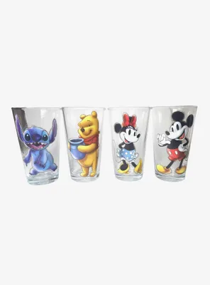 Disney Mashup Stitch, Pooh Bear, Mickey, and Minnie Pint Glass Set
