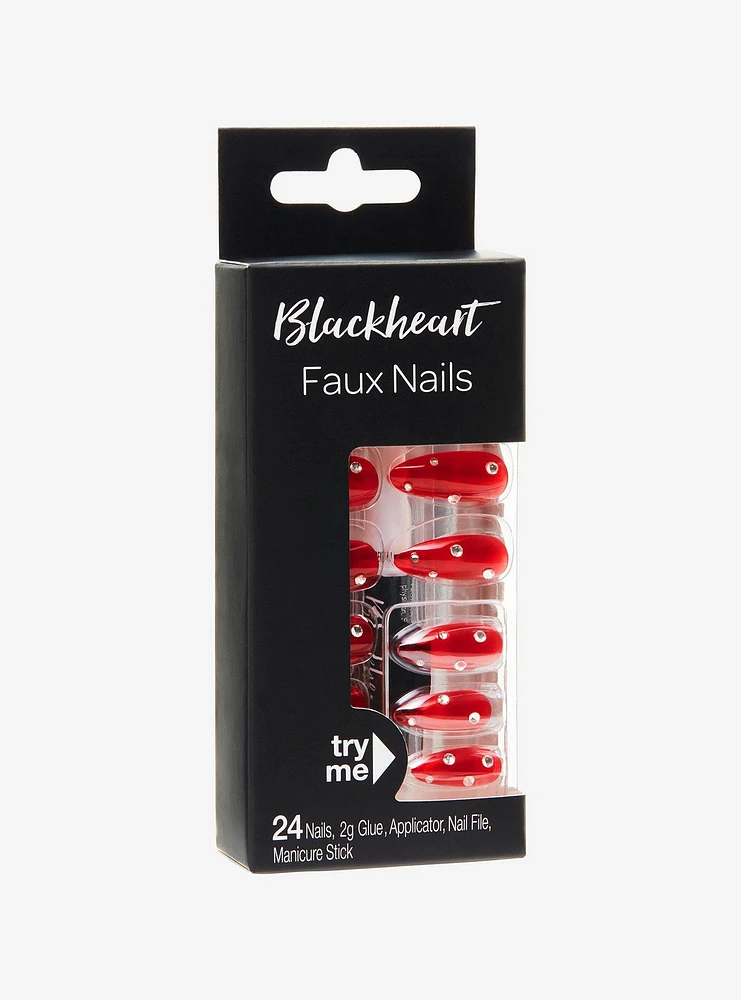 Blackheart Red Jelly Rhinestone Faux Nail Set