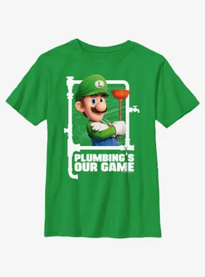 The Super Mario Bros. Movie Luigi Plumbing's Our Game Youth T-Shirt