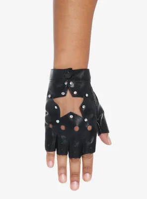 Rhinestone Star Cutout Moto Fingerless Gloves