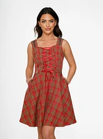 Red Plaid Swing Lace-Up Dress