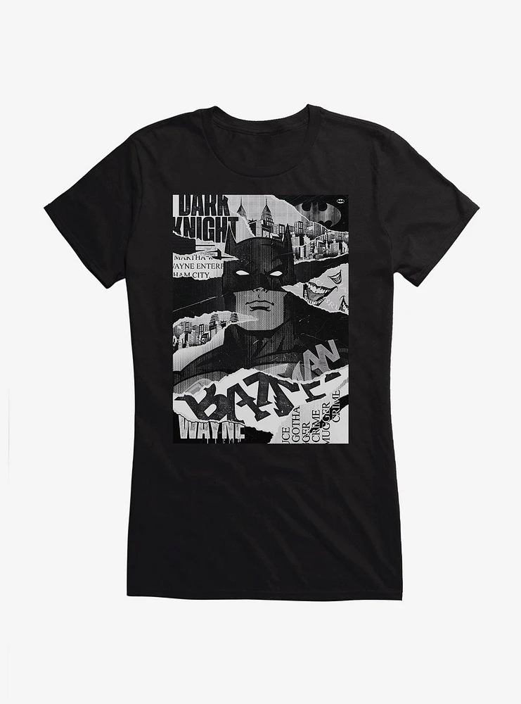 DC Comics Batman WB 100 Dark Knight Scrap Collage Girls T-Shirt