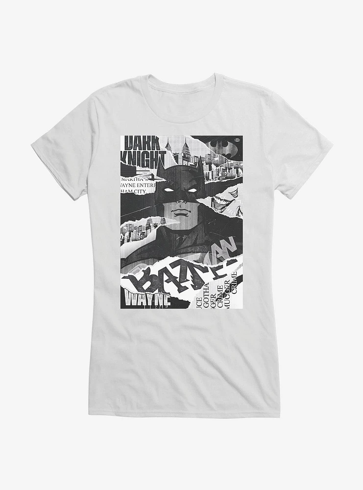 DC Comics Batman WB 100 Dark Knight Scrap Collage Girls T-Shirt