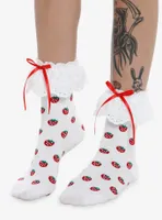 Strawberry White Lace Bow Ankle Socks