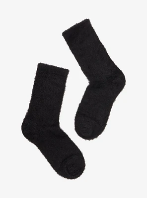Black Fuzzy Crew Socks