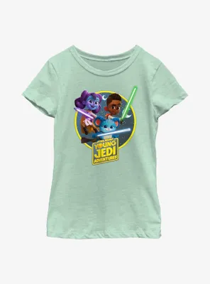 Star Wars: Young Jedi Adventures Initiates Lys Solay Kai Brightstar and Nubs Youth Girls T-Shirt