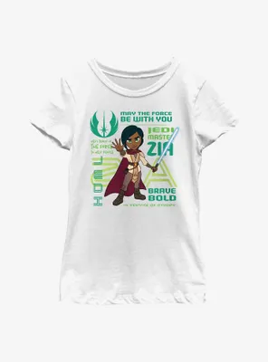 Star Wars: Young Jedi Adventures Zia Phrases Badge Youth Girls T-Shirt