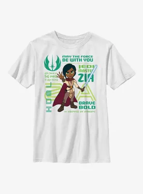 Star Wars: Young Jedi Adventures Zia Phrases Badge Youth T-Shirt