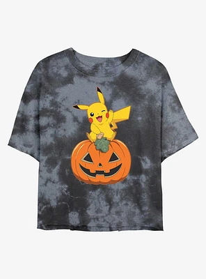 Pokemon Pikachu Pumpkin Girls Tye-Die Crop T-Shirt