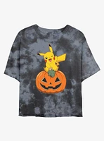 Pokemon Pikachu Pumpkin Girls Tye-Die Crop T-Shirt