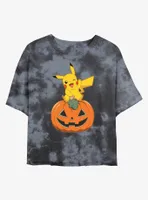 Pokemon Pikachu Pumpkin Womens Tie-Dye Crop T-Shirt