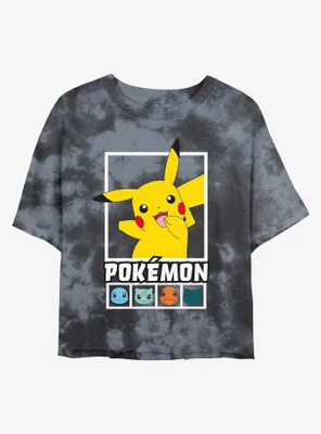 Pokemon Squares Team Womens Tie-Dye Crop T-Shirt