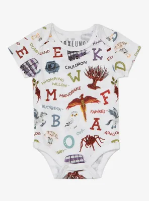 Harry Potter Alphabet Icons Allover Print Infant One-Piece - BoxLunch Exclusive