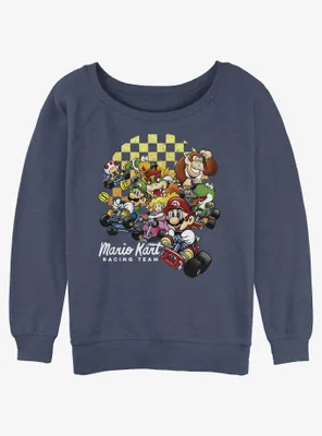 Nintendo Mario Checkered Kart Group Womens Slouchy Sweatshirt