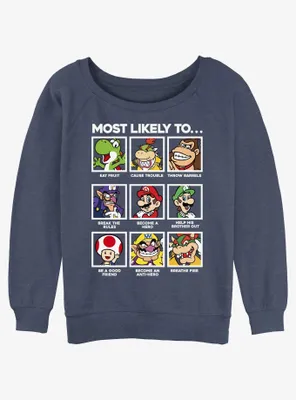 Nintendo Mario Most Likely To Group Womens Slouchy Sweatshirt