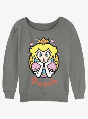 Nintendo Mario Princess Peach Hearts Womens Slouchy Sweatshirt