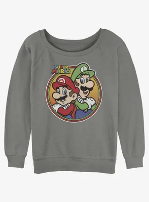 Nintendo Mario Super And Luigi Badge Womens Slouchy Sweatshirt