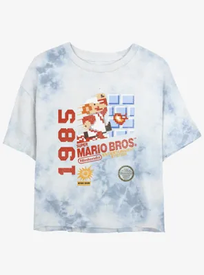 Nintendo Mario 1985 Vintage 8-Bit Bros Tie-Dye Womens Crop T-Shirt