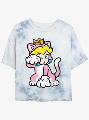Nintendo Mario Cat Peach Tie-Dye Womens Crop T-Shirt