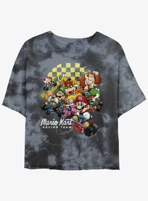 Nintendo Mario Checkered Kart Group Tie-Dye Womens Crop T-Shirt