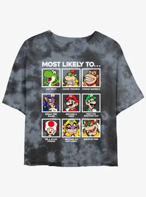 Nintendo Mario Most Likely To Group Tie-Dye Womens Crop T-Shirt
