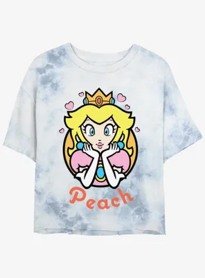 Nintendo Mario Princess Peach Hearts Tie-Dye Womens Crop T-Shirt