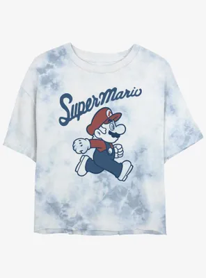 Nintendo Mario Super Retro Print Tie-Dye Womens Crop T-Shirt