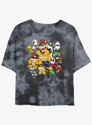 Nintendo Mario Villain Stack Tie-Dye Womens Crop T-Shirt