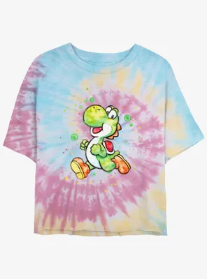 Nintendo Mario Watercolor Yoshi Tie-Dye Womens Crop T-Shirt
