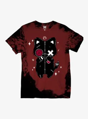 Stitched Cat Tie-Dye Boyfriend Fit Girls T-Shirt By Pvmpkin Art