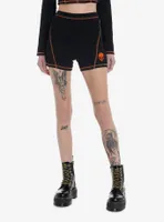 Social Collision Black & Orange Stitch Skull Girls Bike Shorts