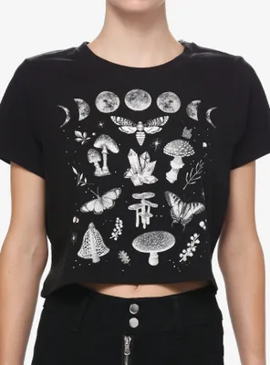 Thorn & Fable Mushroom Moon Phase Girls Crop T-Shirt