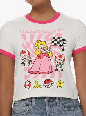 Mario Kart Princess Peach Girls Crop Ringer T-Shirt