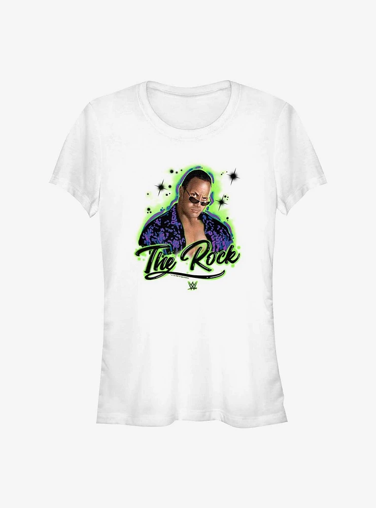 WWE The Rock Airbrushed Paint Style Portrait Girls T-Shirt