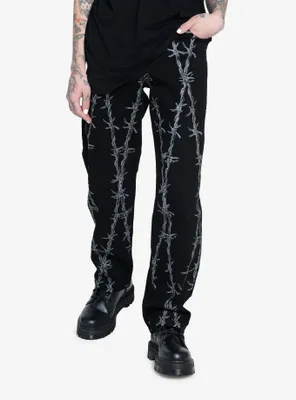 Black & Grey Barbed Wire Loose-Fit Jeans