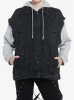 Black & Grey Twofer Girls Hoodie Vest