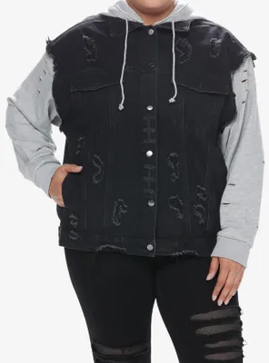 Black & Grey Twofer Girls Hoodie Vest Plus