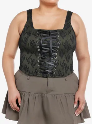 Thorn & Fable Green Black Lace Girls Corset Top Plus