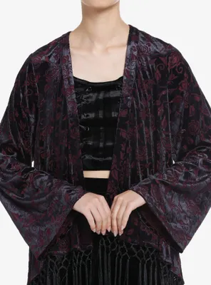 Cosmic Aura Purple Roses Burnout Velvet Girls Duster