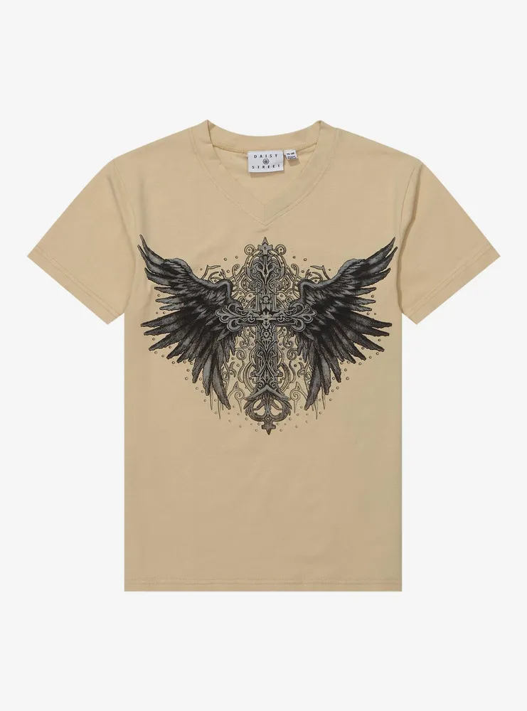 Gothic Cross & Wings Girls T-Shirt